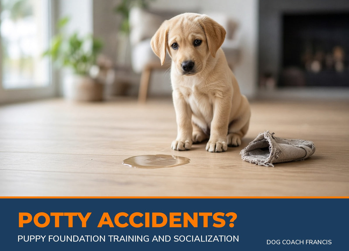 Puppy beside a potty accident on the floor - Puppy Foundation Training